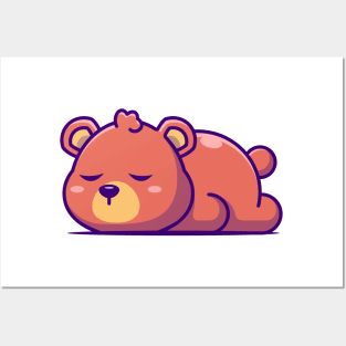 Cute bear sleeping cartoon illustration Posters and Art